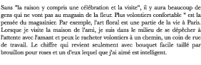 Sans "la raison y compris une célébration et la visite", il y aura beaucoup de gens qui ne vont pas au magasin de la fleur. Plus volontiers confortable " est la pensée du magasinier. Par exemple, l'art floral est une partie de la vie à Paris. Lorsque je visite la maison de l'ami, je suis dans le milieu de se dépêcher à l'attente avec l'amant et peux le racheter volontiers à un chemin, un coin de rue de travail. Le chiffre qui revient seulement avec bouquet facile taillé par brouillon pour roses et un d'eux lequel que j'ai aimé est intelligent. 